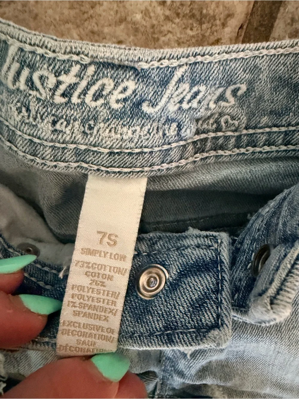 Justice Light Blue Distressed Denim Shorts with Stud Detail
